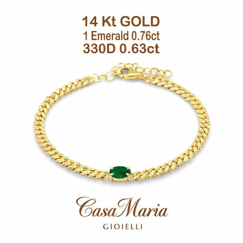 14K Yellow Gold Emerald Diamond Cuban Link Bracelet