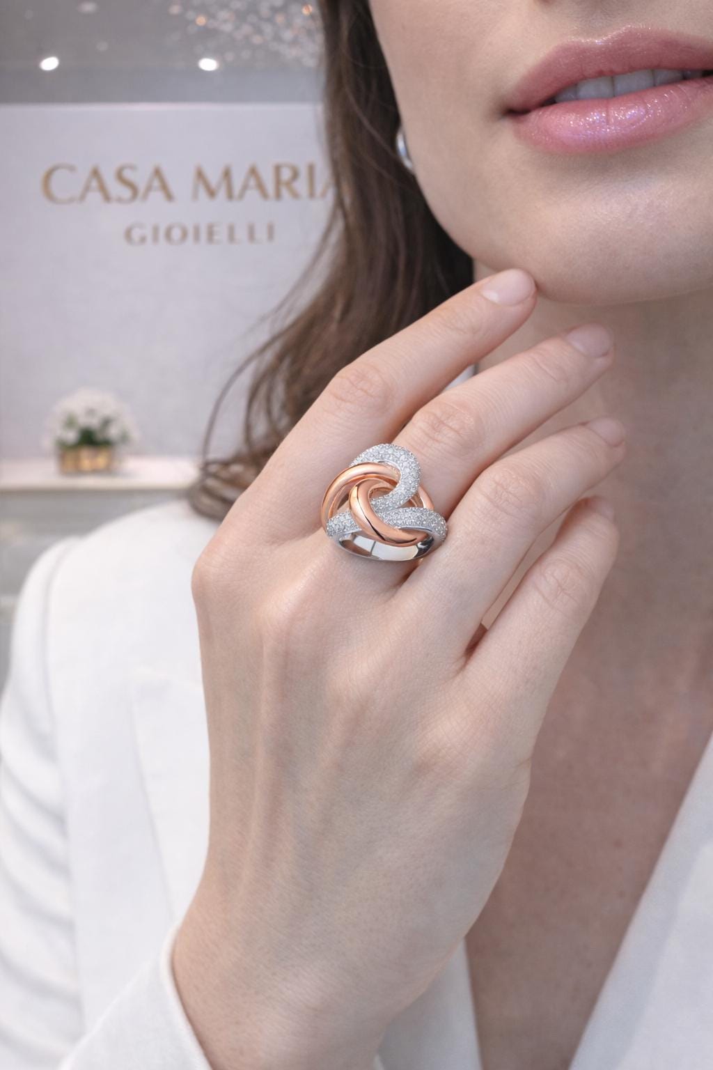Rose Gold Sterling Silver Ring | Lab Grown Diamond Ring, Casa Maria Gioielli