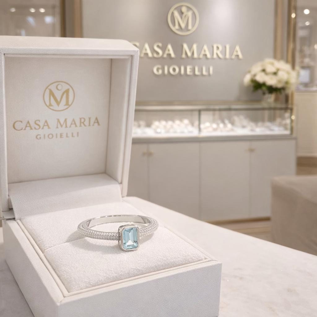 Sogno Azzurro Ring | Platinum PT950 | Lab Grown Diamonds | Natural Aquamarina Gemstone | Casa Maria Gioielli