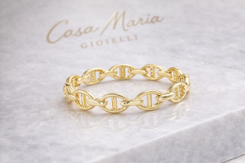 Intreccio Aureo Ring | 14K Solid Yellow Gold Oval Link Stackable Ring | Casa Maria Gioielli