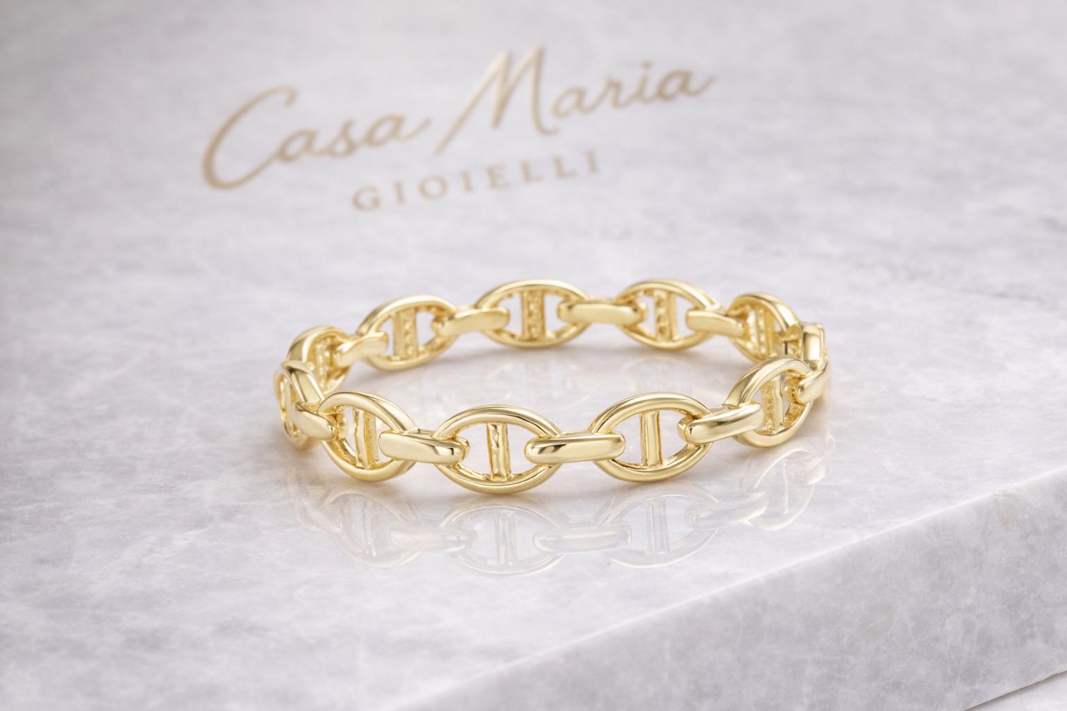 Intreccio Aureo Ring | 14K Solid Yellow Gold Oval Link Stackable Ring | Casa Maria Gioielli