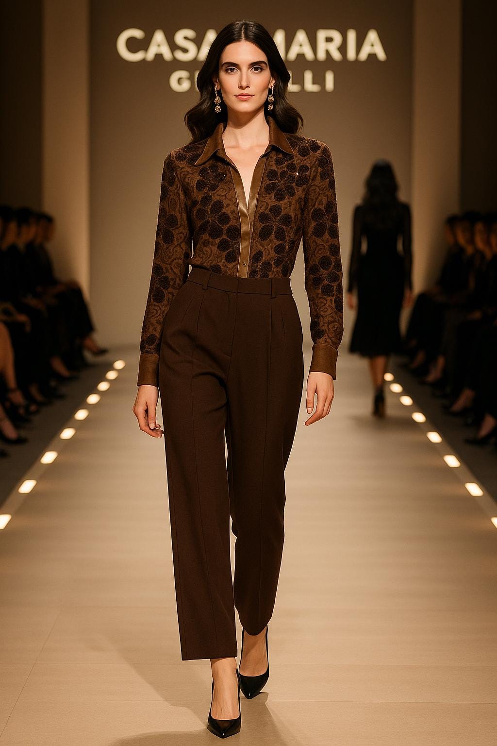 Camicia Ricamata Velvet-Embroidered Blouse Italian Craftmanship