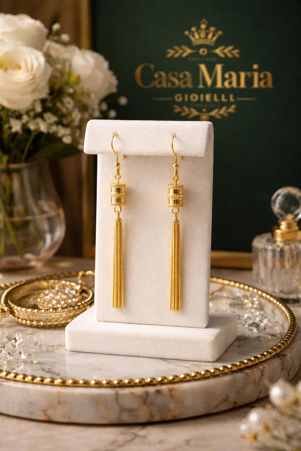 Aurora Tassel Drops – 18K Yellow Gold Dangle Earrings - Casa Maria Gioielli