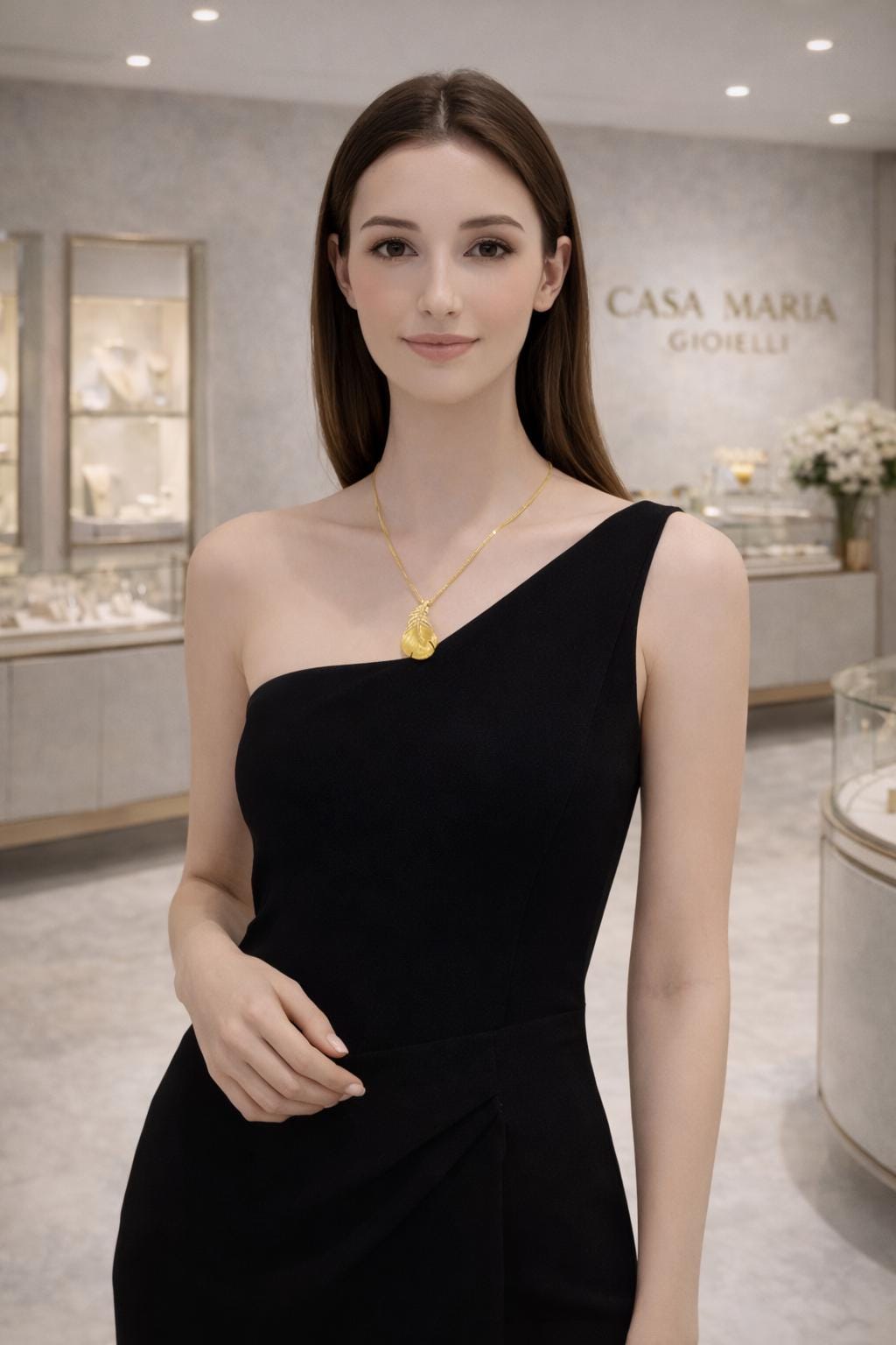 Piuma Aurea Necklace Pendant | 24K Hollow Yellow Gold AU9999 | Lab Grown Diamonds | Casa Gioielli