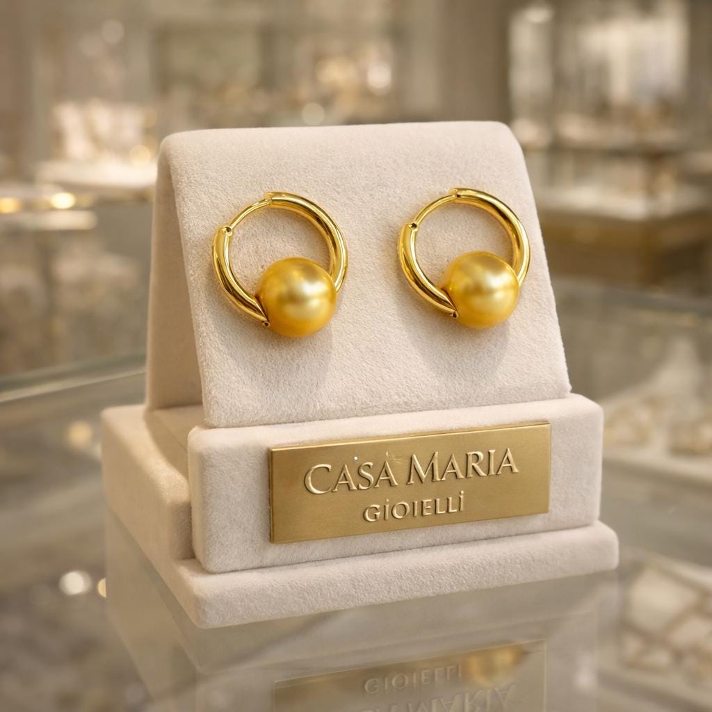 Cerchi Aurei Hoops | 24K Hollow Yellow Gold | Golden Sphere | Casa Maria Gioielli
