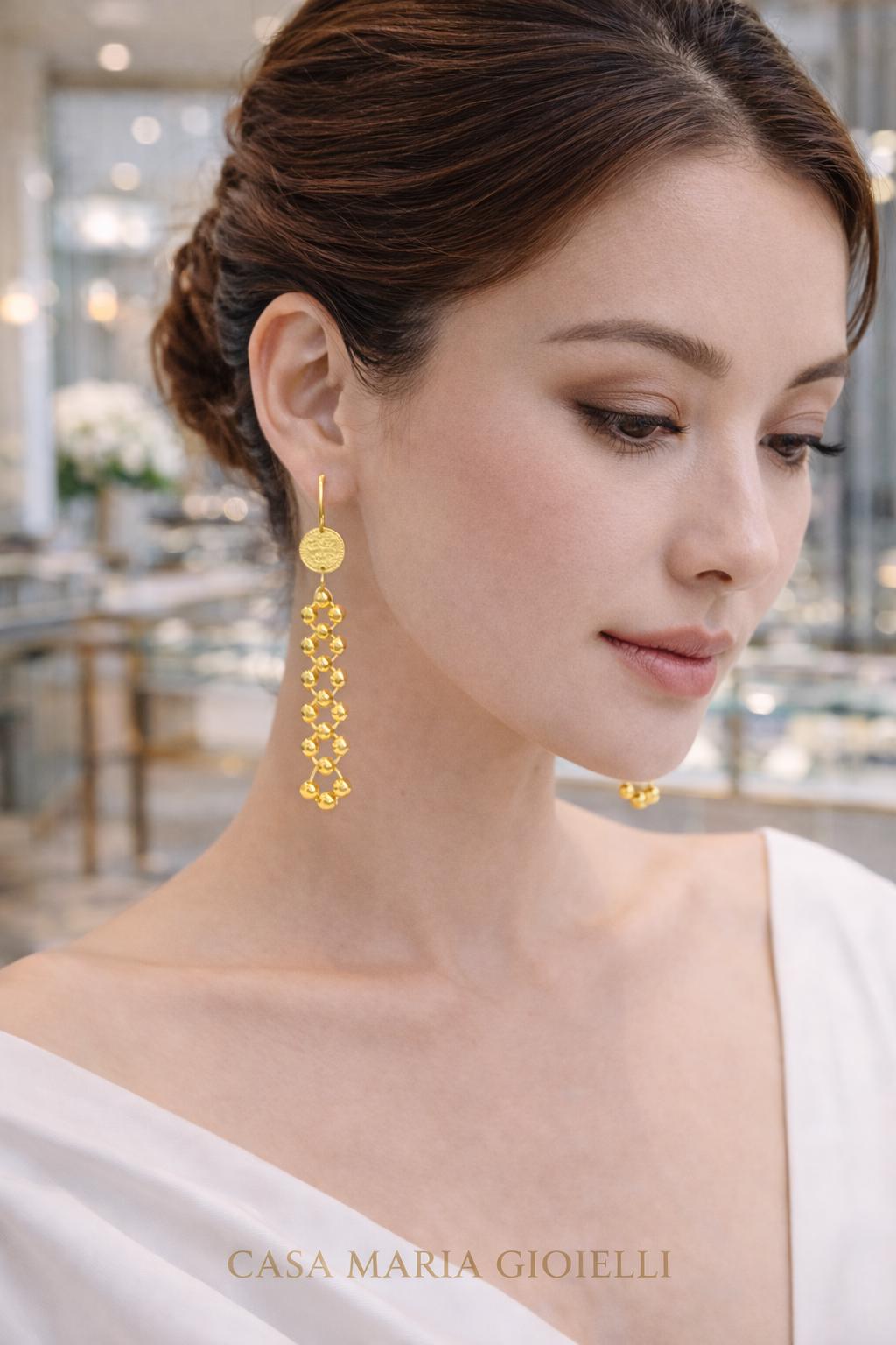 Orecchini Forma Viva Dangles | 24K Hollow Yellow Gold | Architectural Elegance | Casa Maria Gioielli