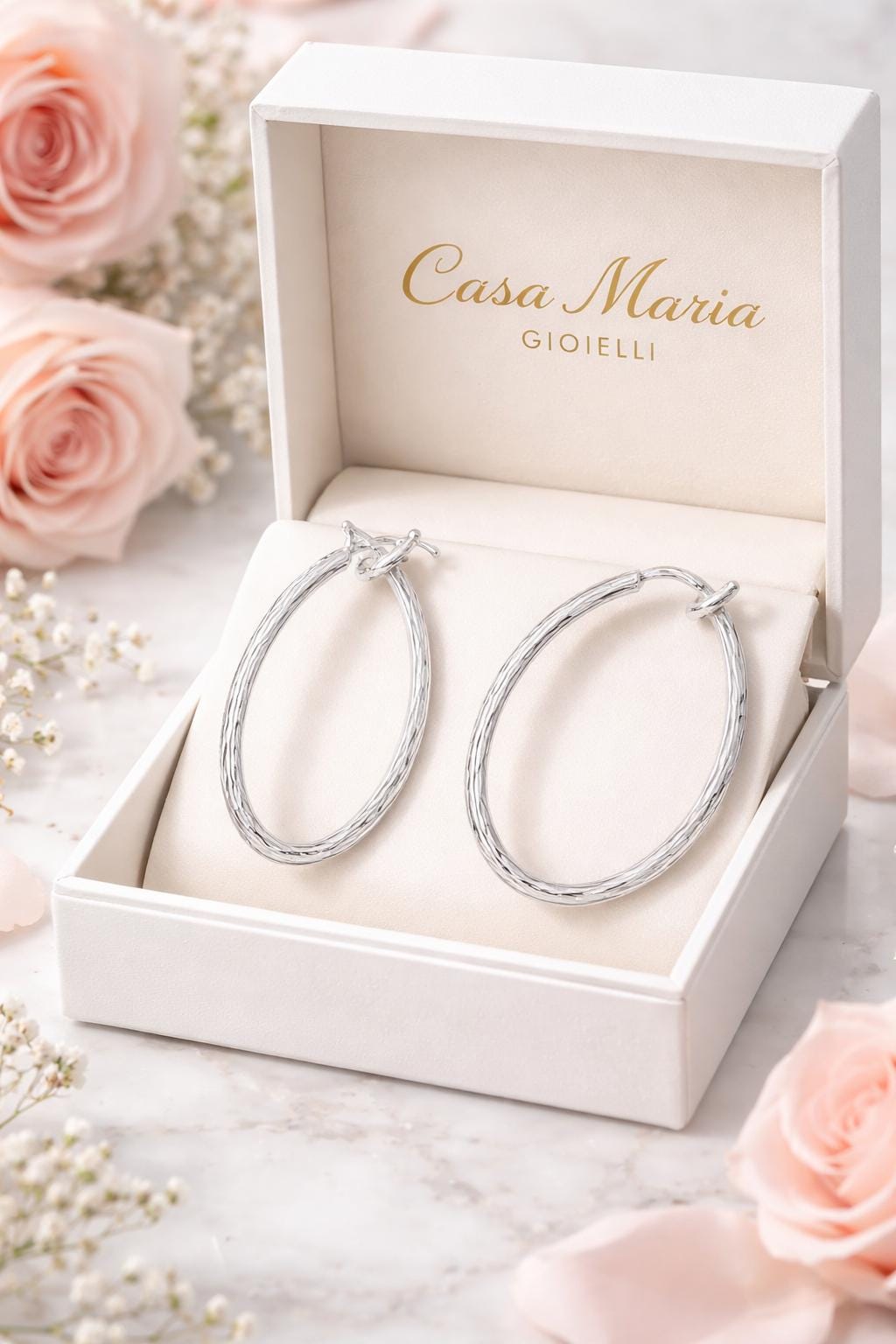 Cerchi Essenza Hoops | 10K White Gold | Minimal Timeless Sophistication | Casa Maria Gioielli