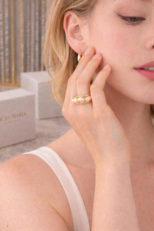 18K Gold Plated Sterling Silver Pearl Ring | Open Band