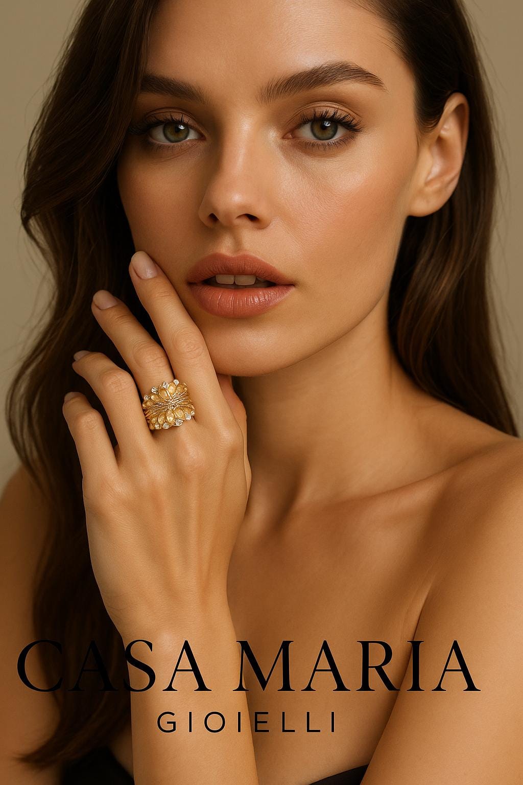 18K Gold Plated Sterling Silver Ring: Lab Grown Diamond Double Row