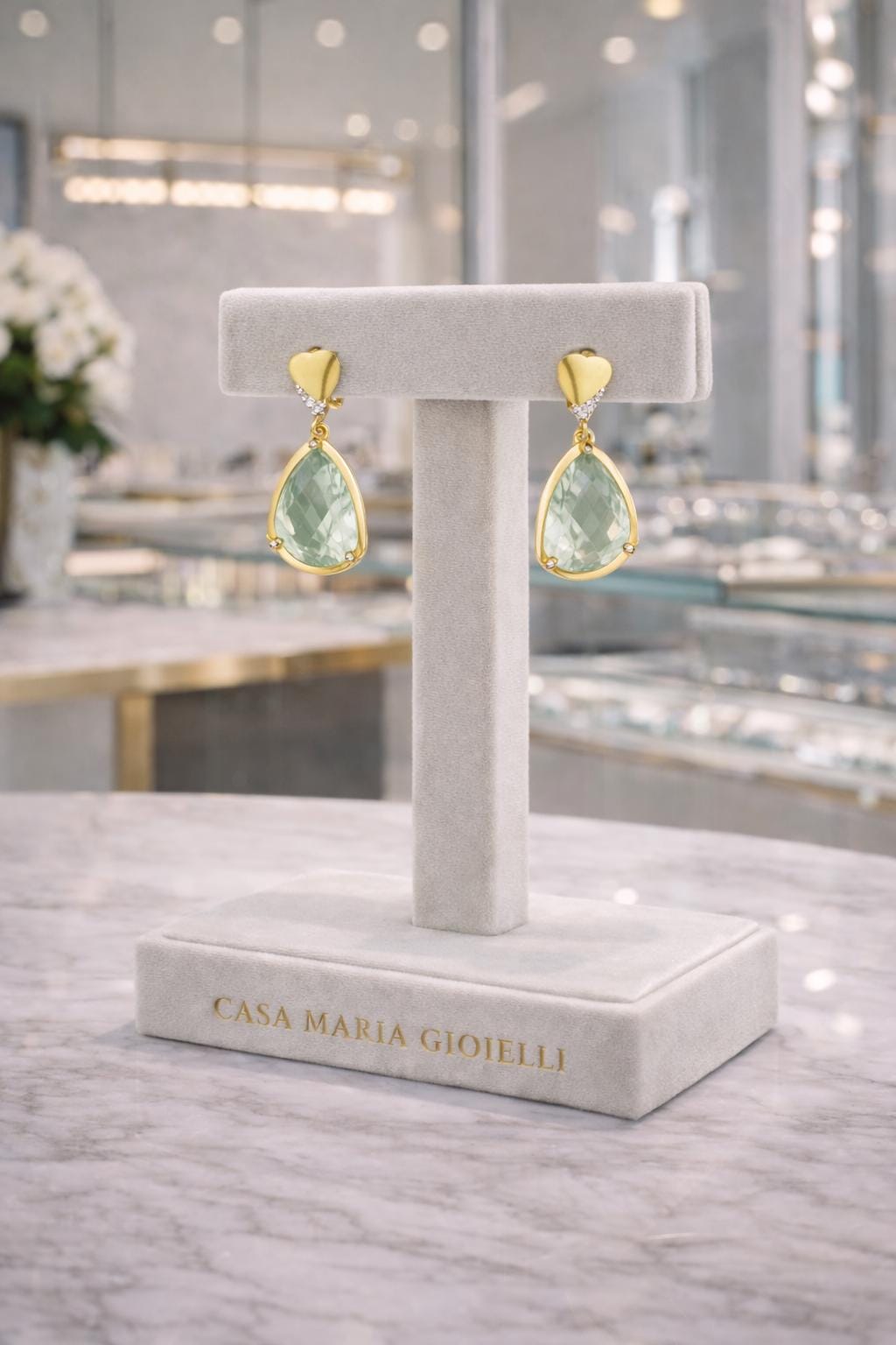 Rugiada Preziosa Drops | 14K 585 Rose Gold | Natural Diamonds | Green Amethyst | Casa Maria Gioielli