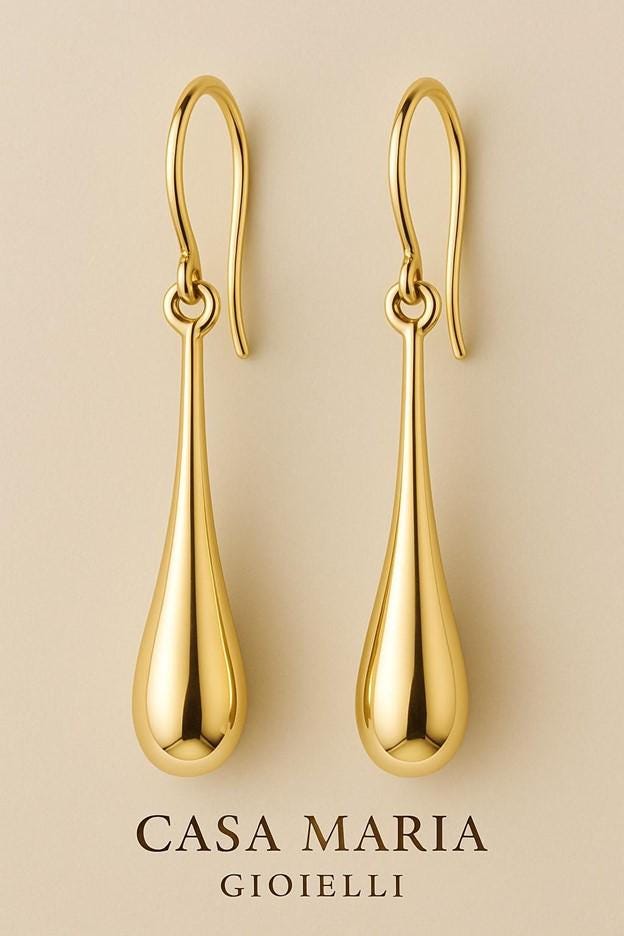 Aurora Teardrop Earrings - 14K Solid Hollow Gold - Exquisite Elegance - Casa Maria Gioielli