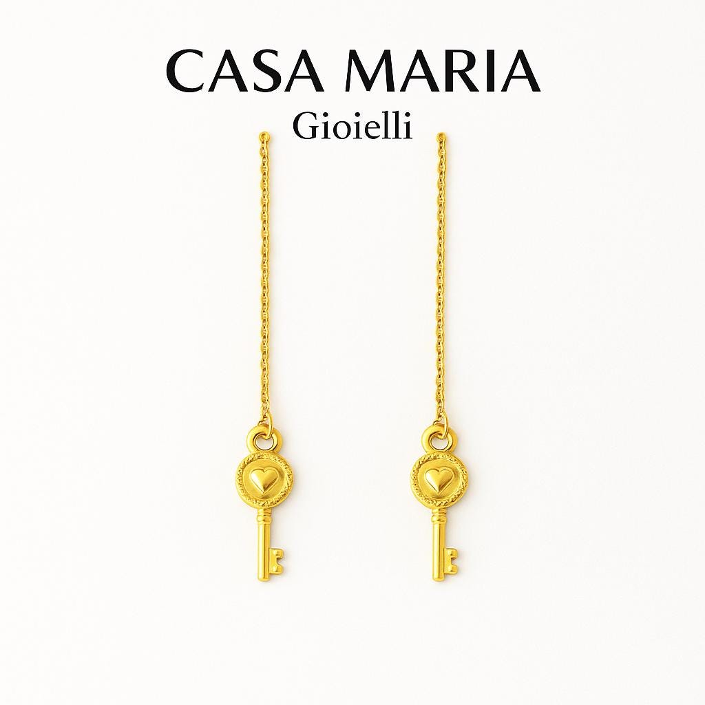 Lacrime di Chiave Drop Earrings | 24K Hollow Yellow Gold |Casa Maria Gioielli