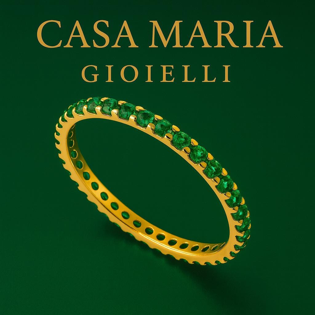 Emerald Eternity Band: 14K Yellow Gold Ring with Lab Grown Stones