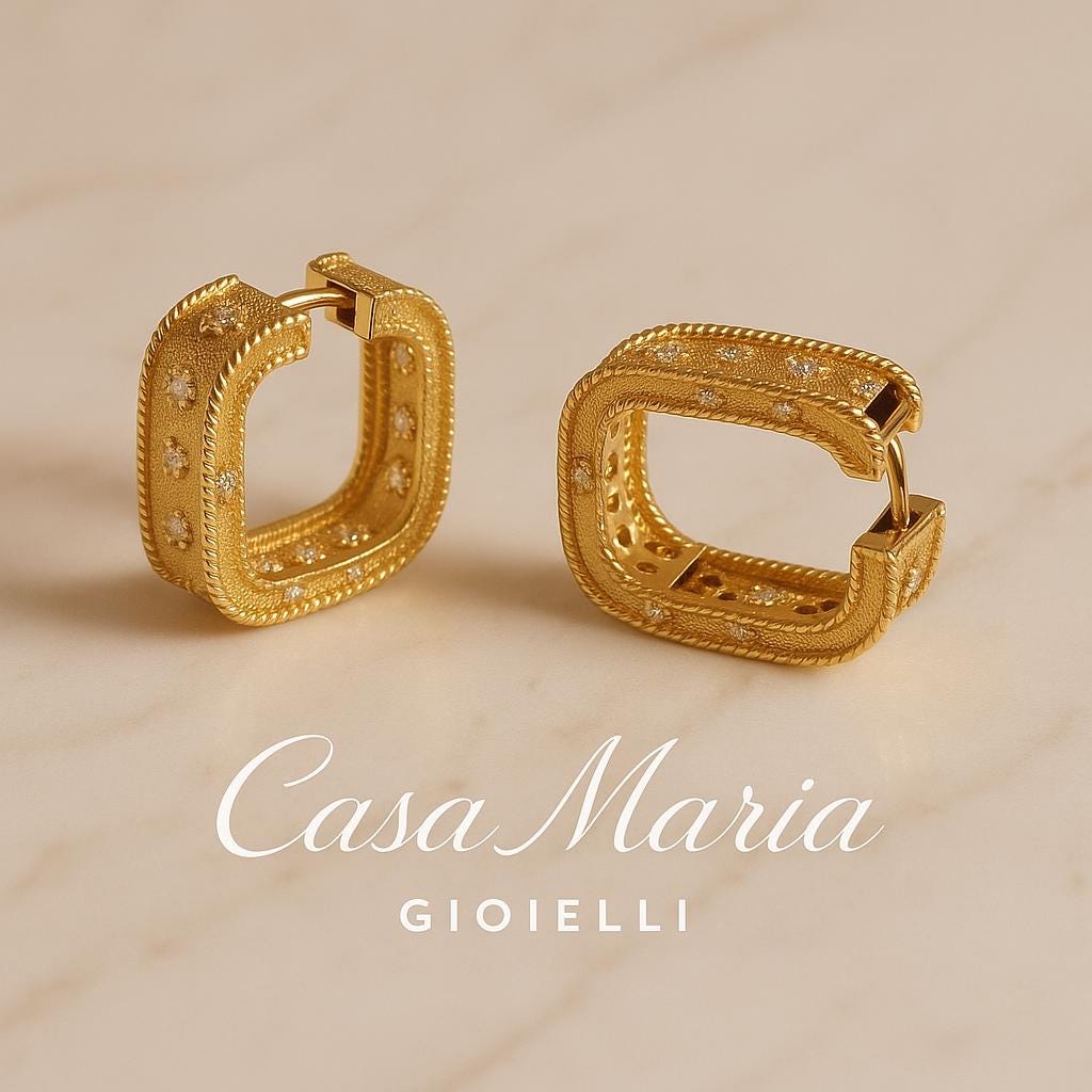 Quadrina Gold Hoop | 24K Hollow Yellow Gold Earrings | Lab Grown Diamonds | Casa Maria Gioielli
