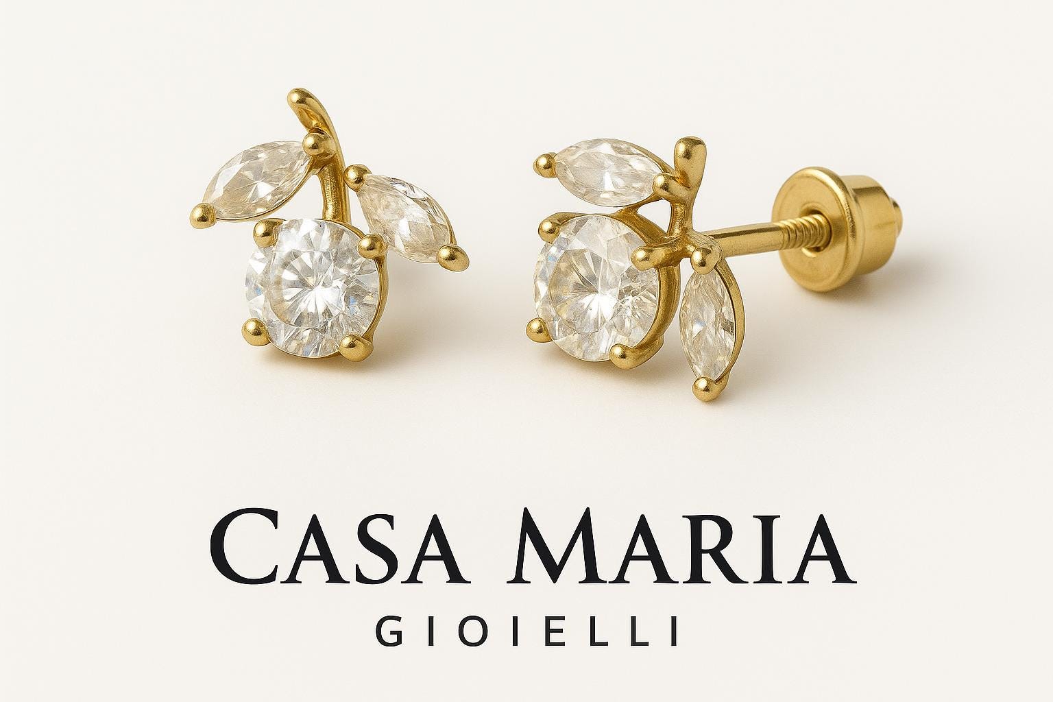 Petali d’Oro Studs - 14k Yellow Gold - Lab Grown Diamonds - Casa Maria Gioielli