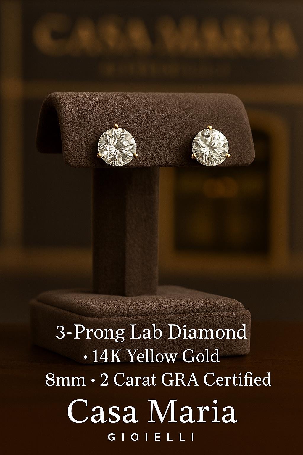 Luminosa Gioia Diamond Studs | 14K Yellow Gold Earrings | Lab-Grown Diamond  | Casa Maria Gioielli