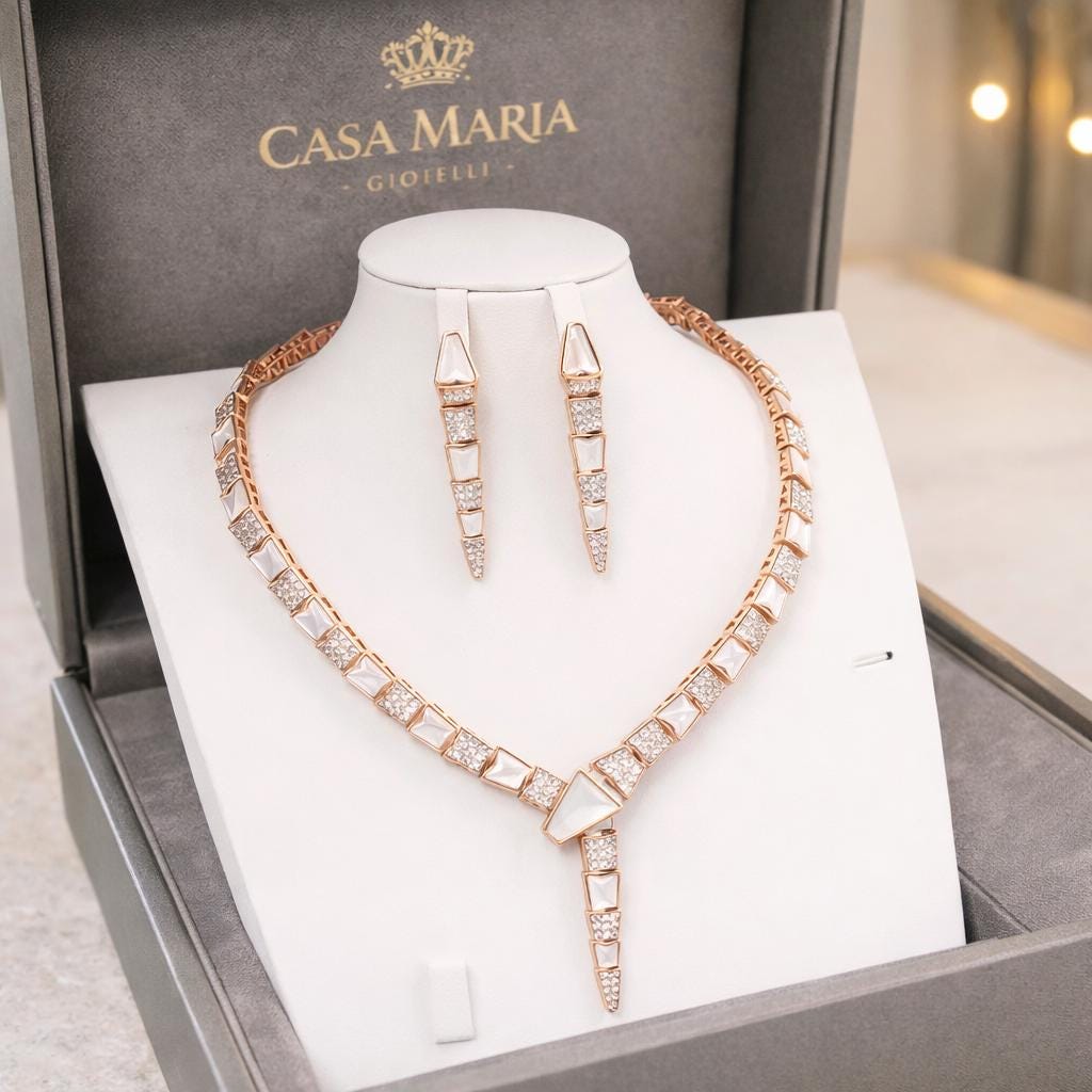 Rose Gold Mother of Pearl Necklace Set | Sterling Silver Lab-Grown Diamond Earrings