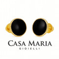Nero Eleganza Earrings - 14K Yellow Gold Black Onyx Earrings - Casa Maria Gioielli