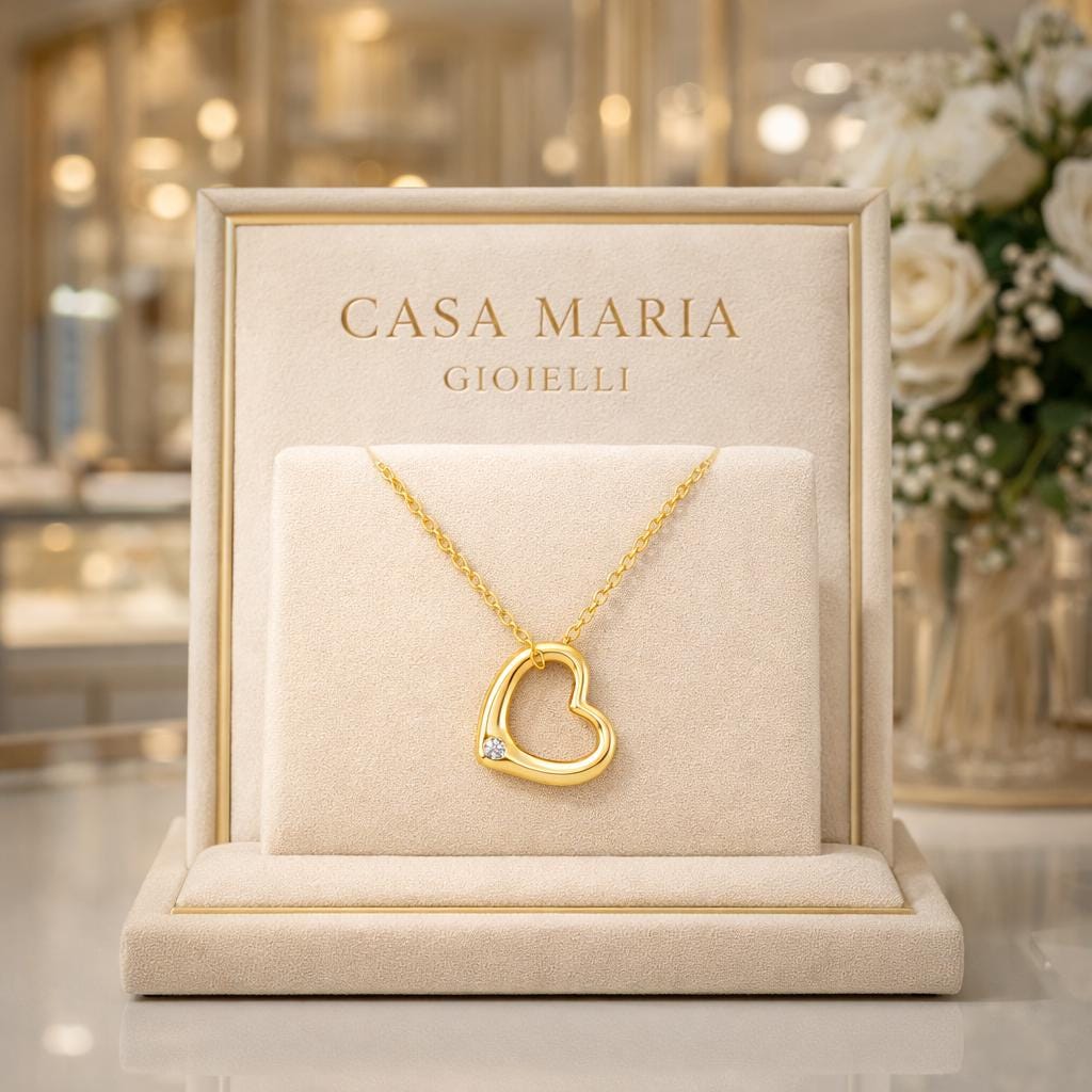 14K Gold Heart Pendant | Lab Grown Diamond, Delicate Hollow Design