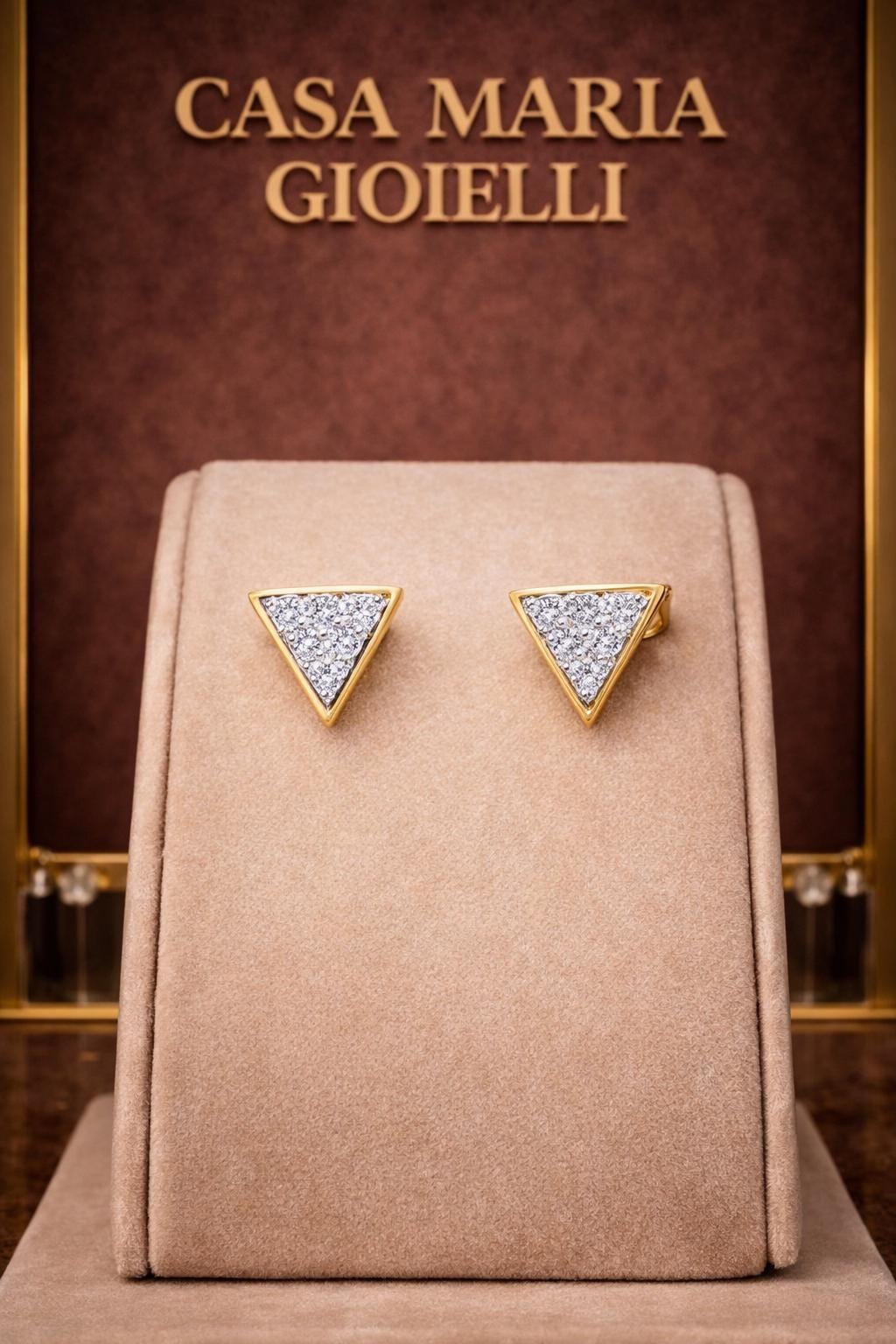 Triangolo di Luce Stud  | 14K Yellow Gold | Natural Diamonds 0.20 CTW | Casa Maria Gioielli