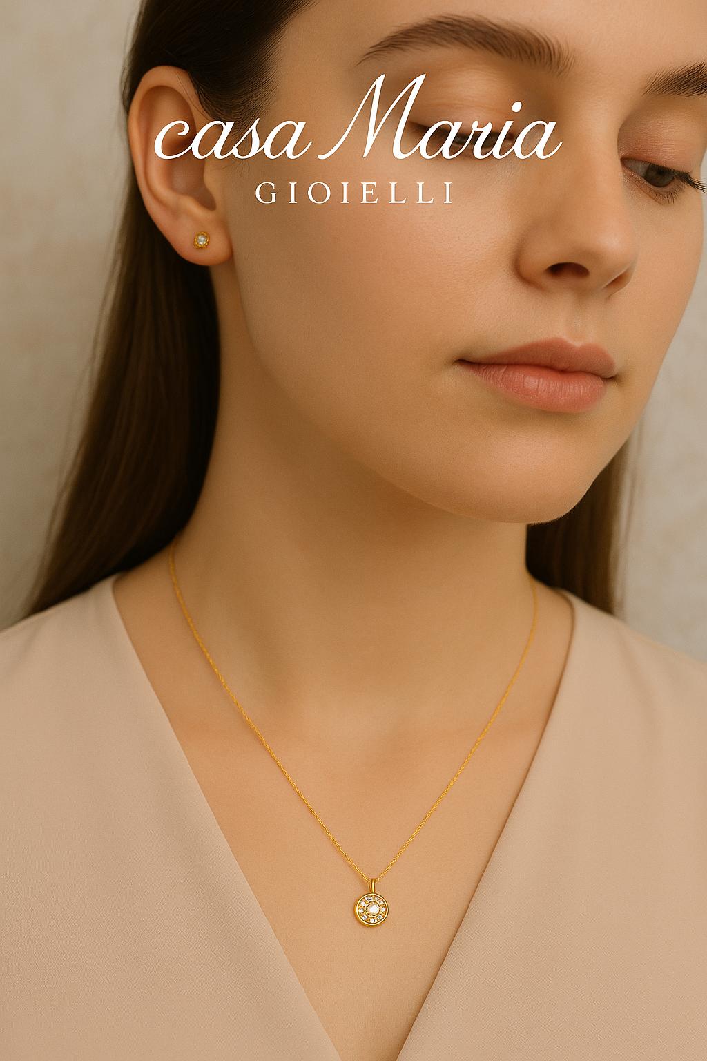10K Gold Halo Pendant Necklace: Cubic Zirconia, Dainty Cable Chain