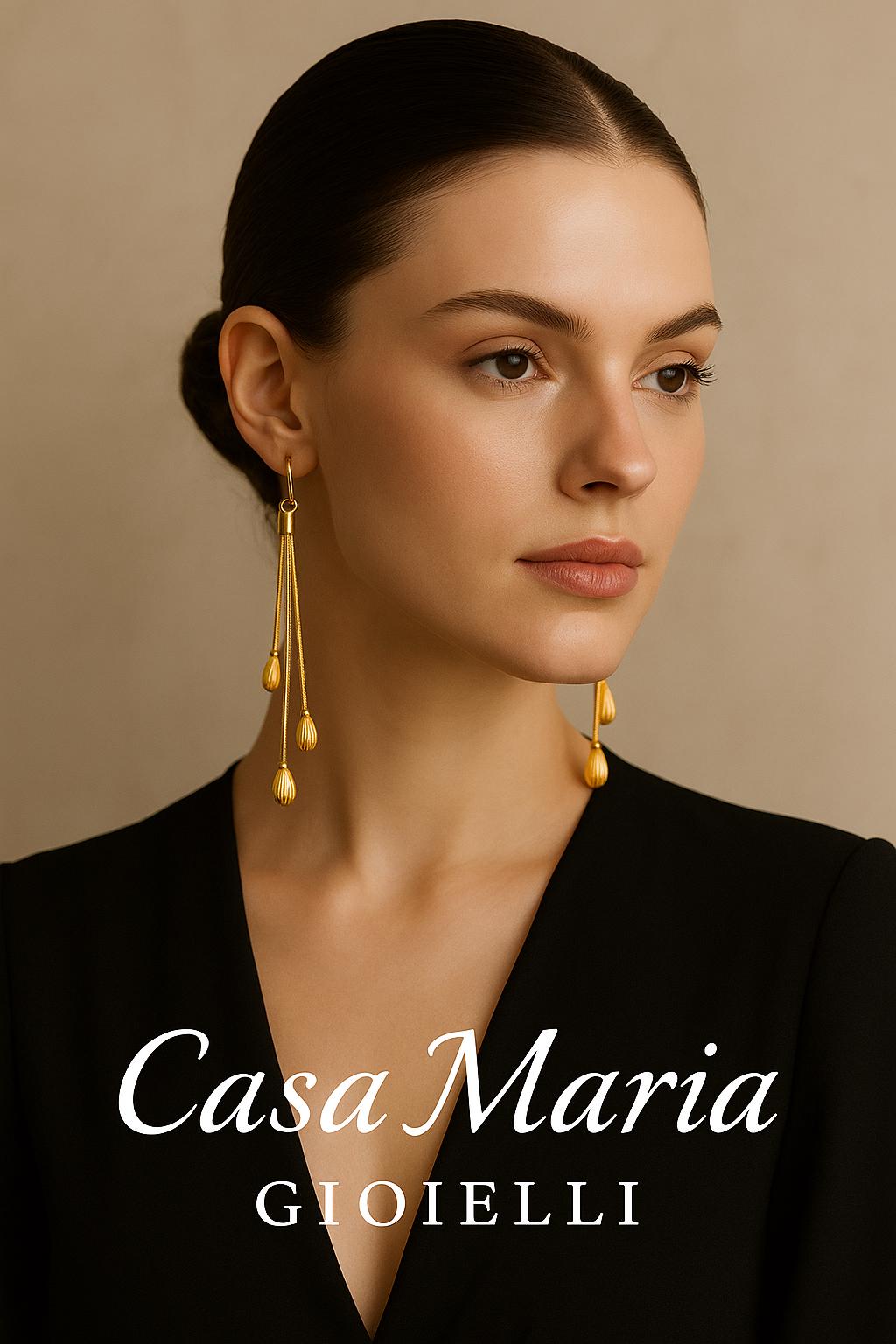 Fili d’Oro Tassel Earrings - 24K Hollow Yellow Gold  - Casa Maria Gioielli
