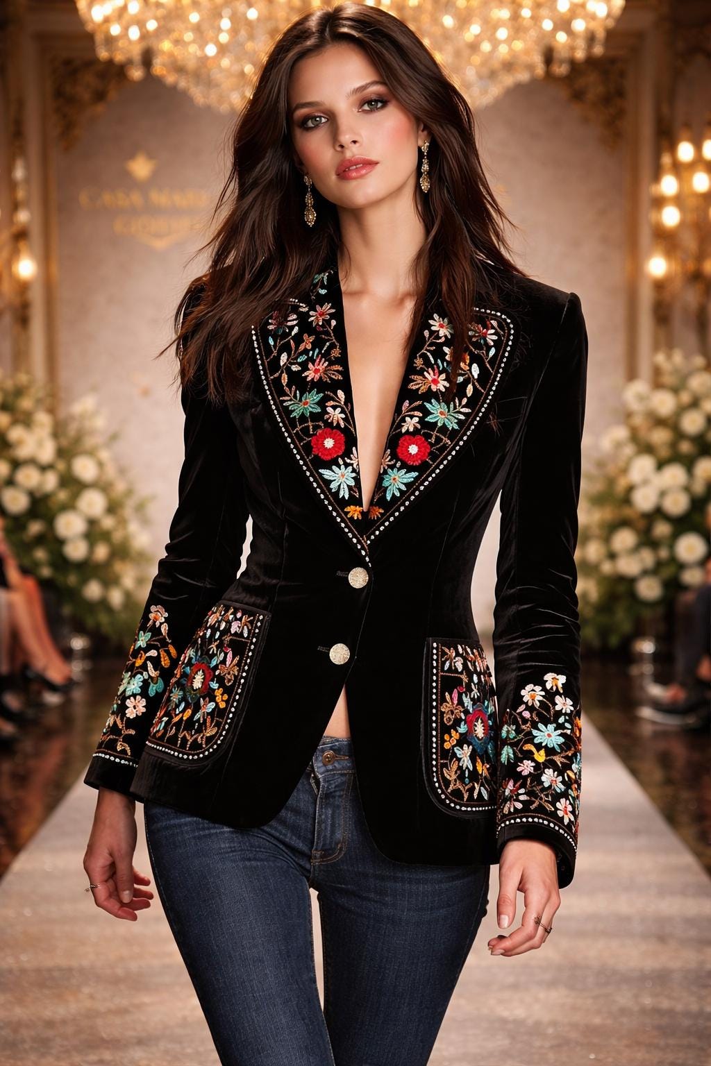 Velluto Nero Classic Jacket | Embroidered Velvet Blazer | Casa Maria Gioielli