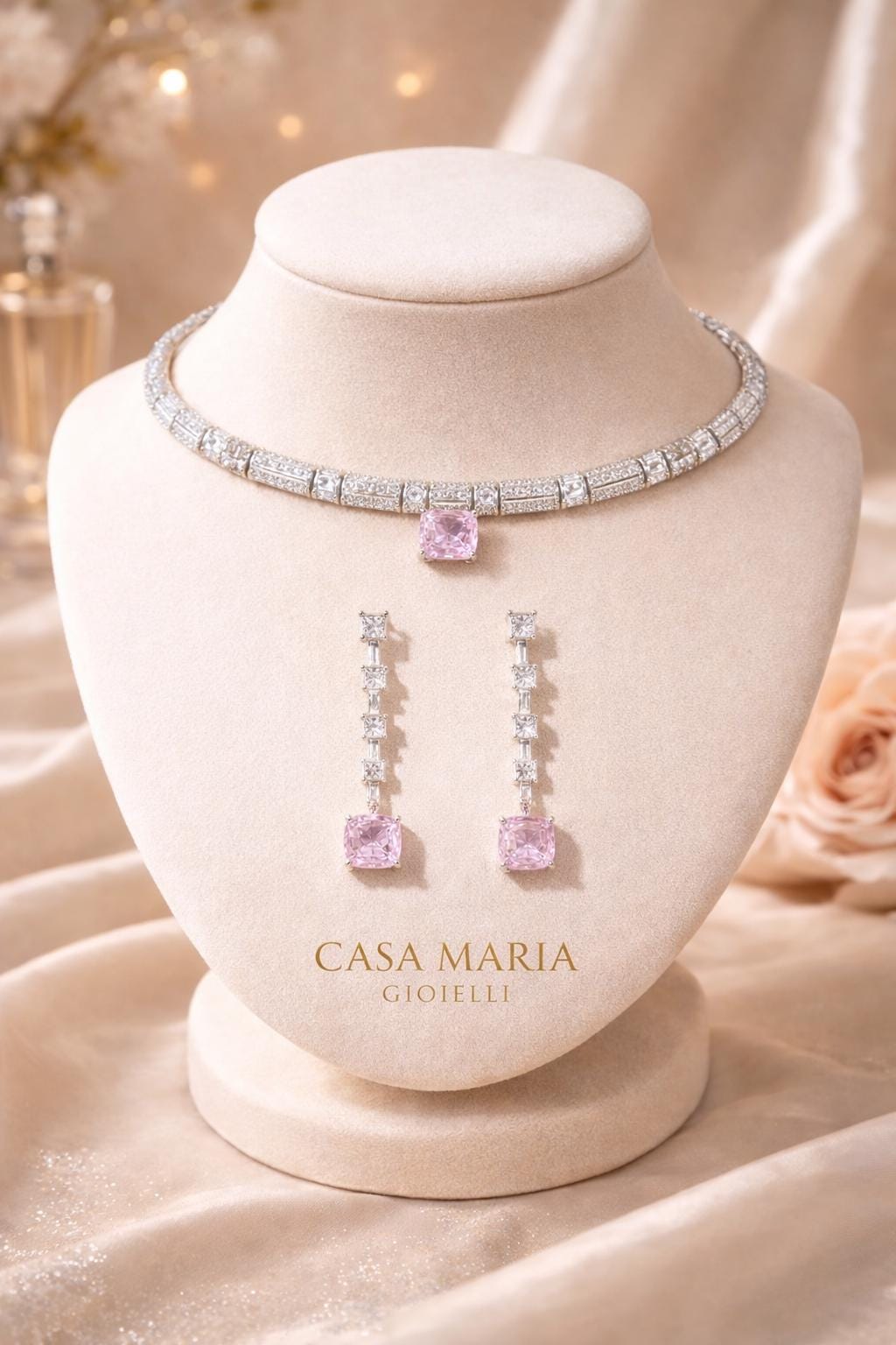 Architettura Rosa Necklace | 925 Sterling Silver | Lab Grown Diamond Sapphire Gemstone | Casa Maria Gioielli