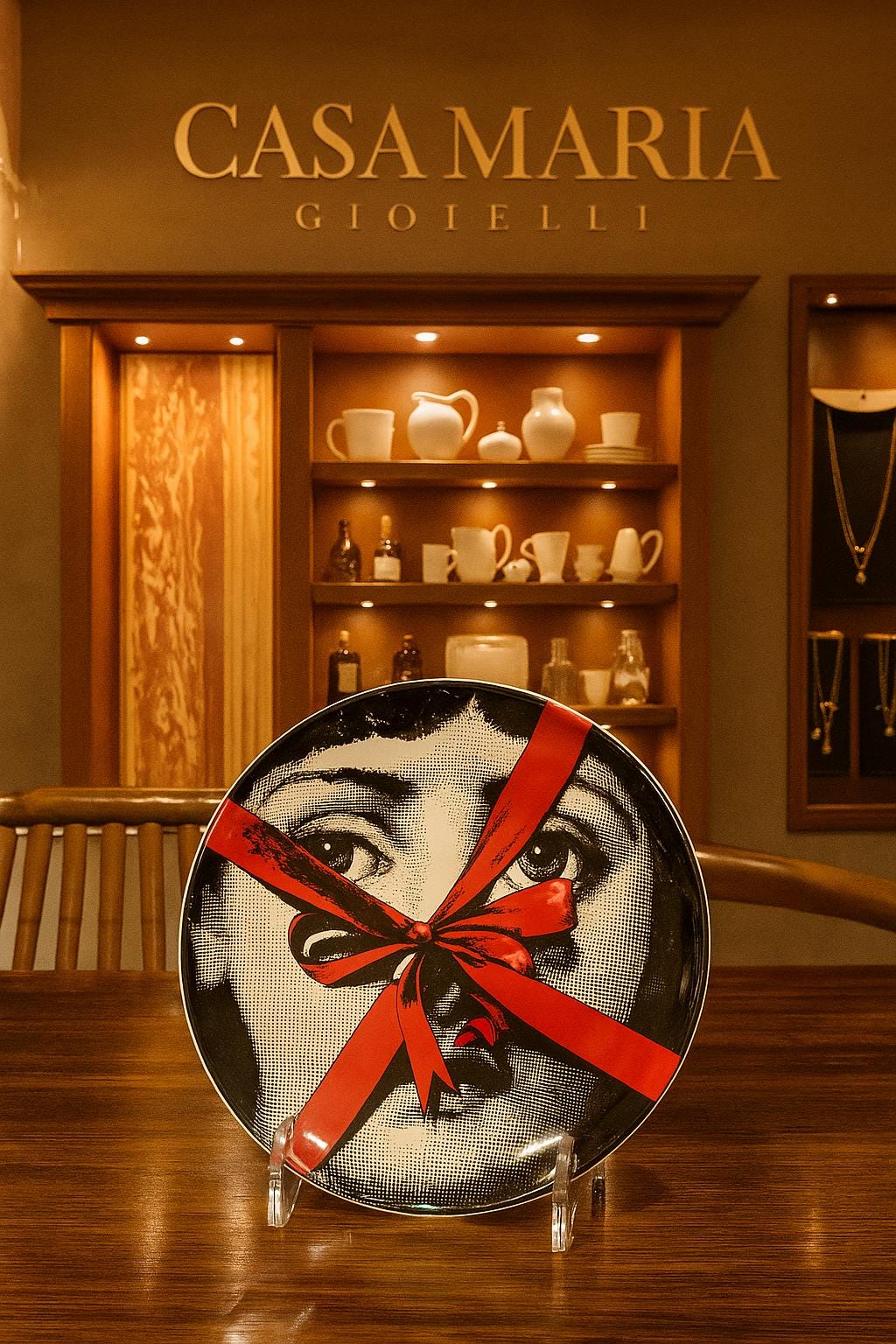 Piatto Red Ribbon Artistic Elegance Ceramic Plate By Casa Maria Gioielli Collezione