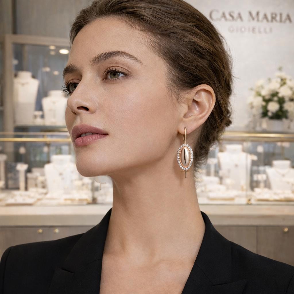 Rose Gold Plated Oval Drop Earrings – Sterling Silver & Zircon