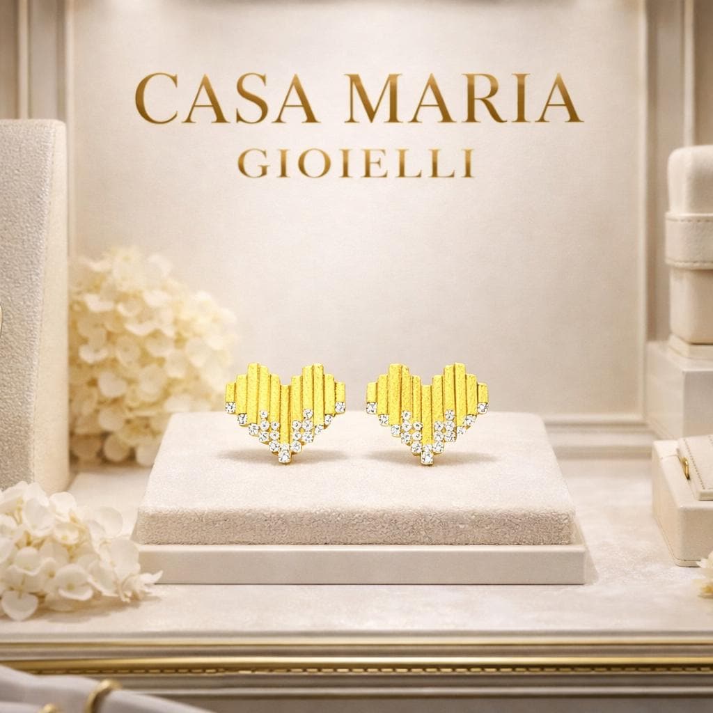 Aurea Amore Studs | 24K Hollow Yellow Gold | Lab Grown Diamonds | Casa Maria Gioielli