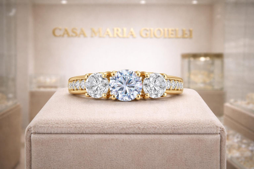 Anello Tre Stelle Engagement Ring | 14K Yellow Gold | Casa Maria Gioielli
