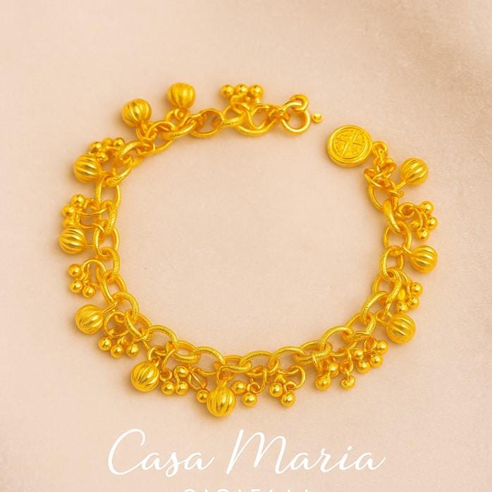 Bracciale Campanella Charm Bracelet - 24k Hollow Yellow Gold  -Casa Maria Gioielli