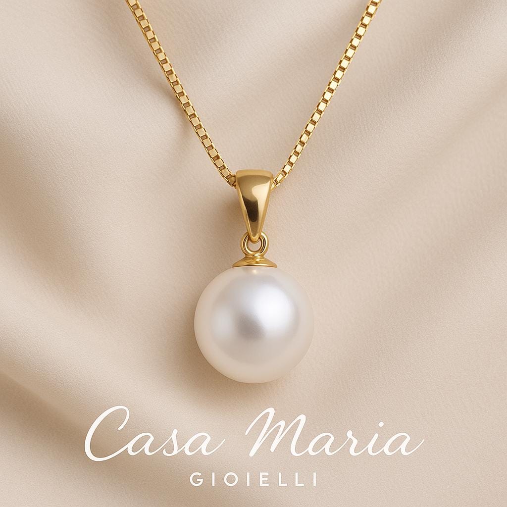 Perla Vera Gold Freshwater Pearl Pendant - 18K Hollow Yellow Gold By Casa Maria Gioiell