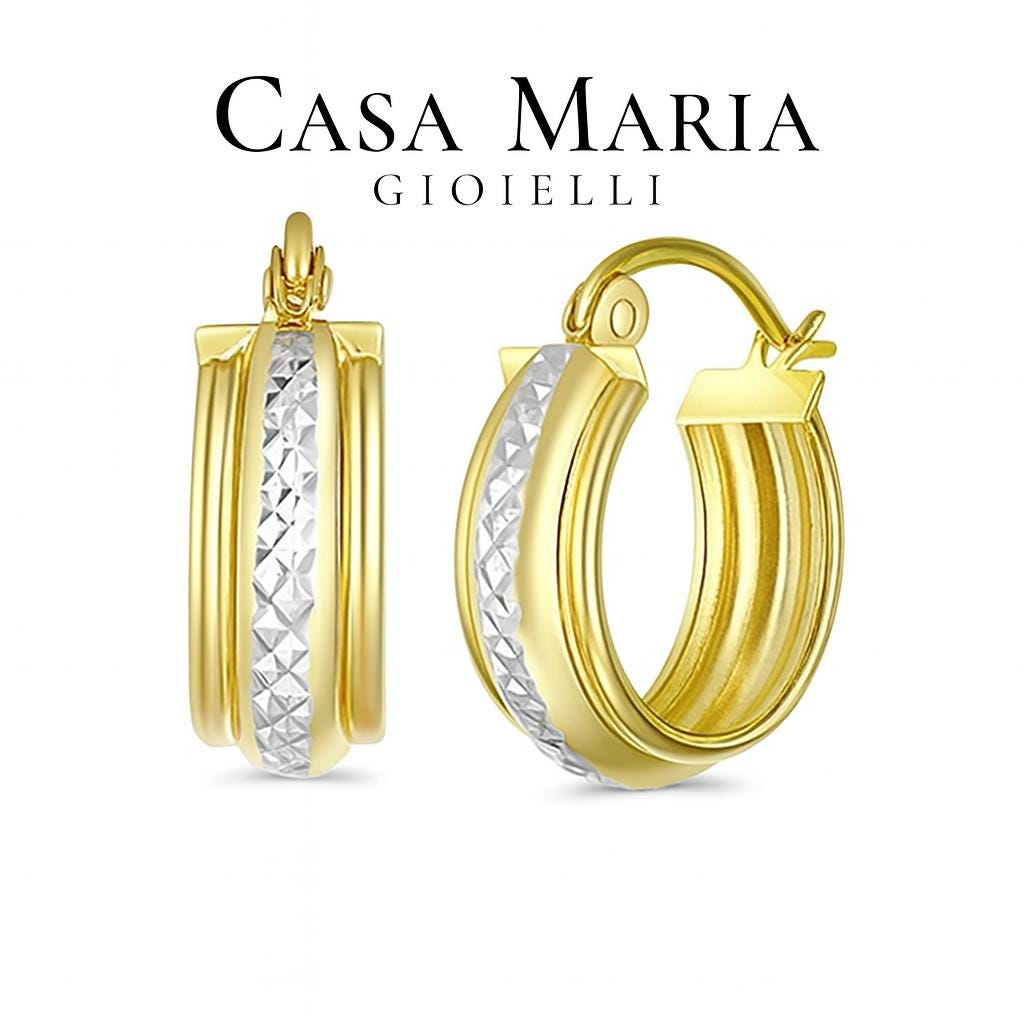 14K Two Tone Gold Diamond Cut Hoop Earrings: Casa Maria Gioielli