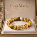 Natural Tiger Eye & Citrine Charm Bracelet – 10mm Round Gold Bead | Hand-Woven Single