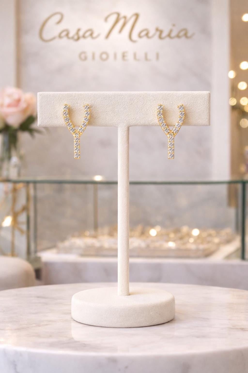 Segno d’Oro Stud Earrings | 14K Solid Gold | Lab Grown Diamonds | Casa Maria Gioielli