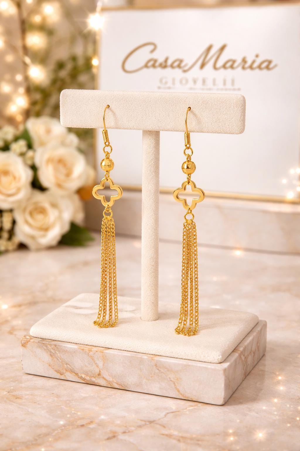 Tasselli di Sole Dangles | 24K Hollow Yellow Gold Earrings | Casa Maria Gioielli