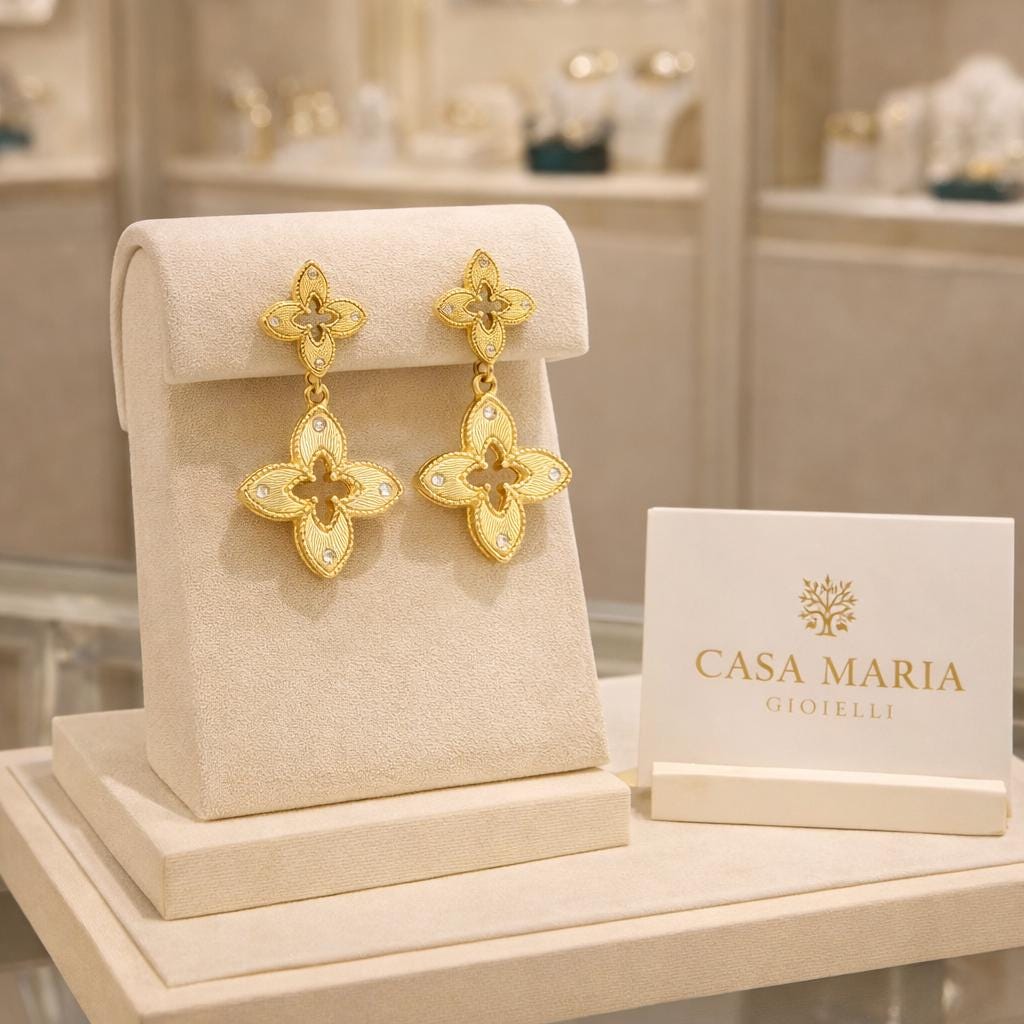 Splendore Antico Drop Earrings | 24K Hollow Yellow Gold | Lab Grown Diamonds | Casa Maria Gioielli