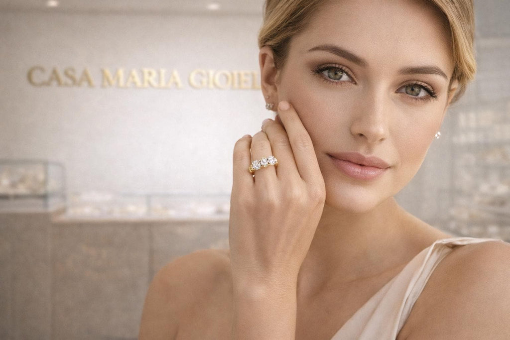 Anello Tre Stelle Engagement Ring | 14K Yellow Gold | Casa Maria Gioielli