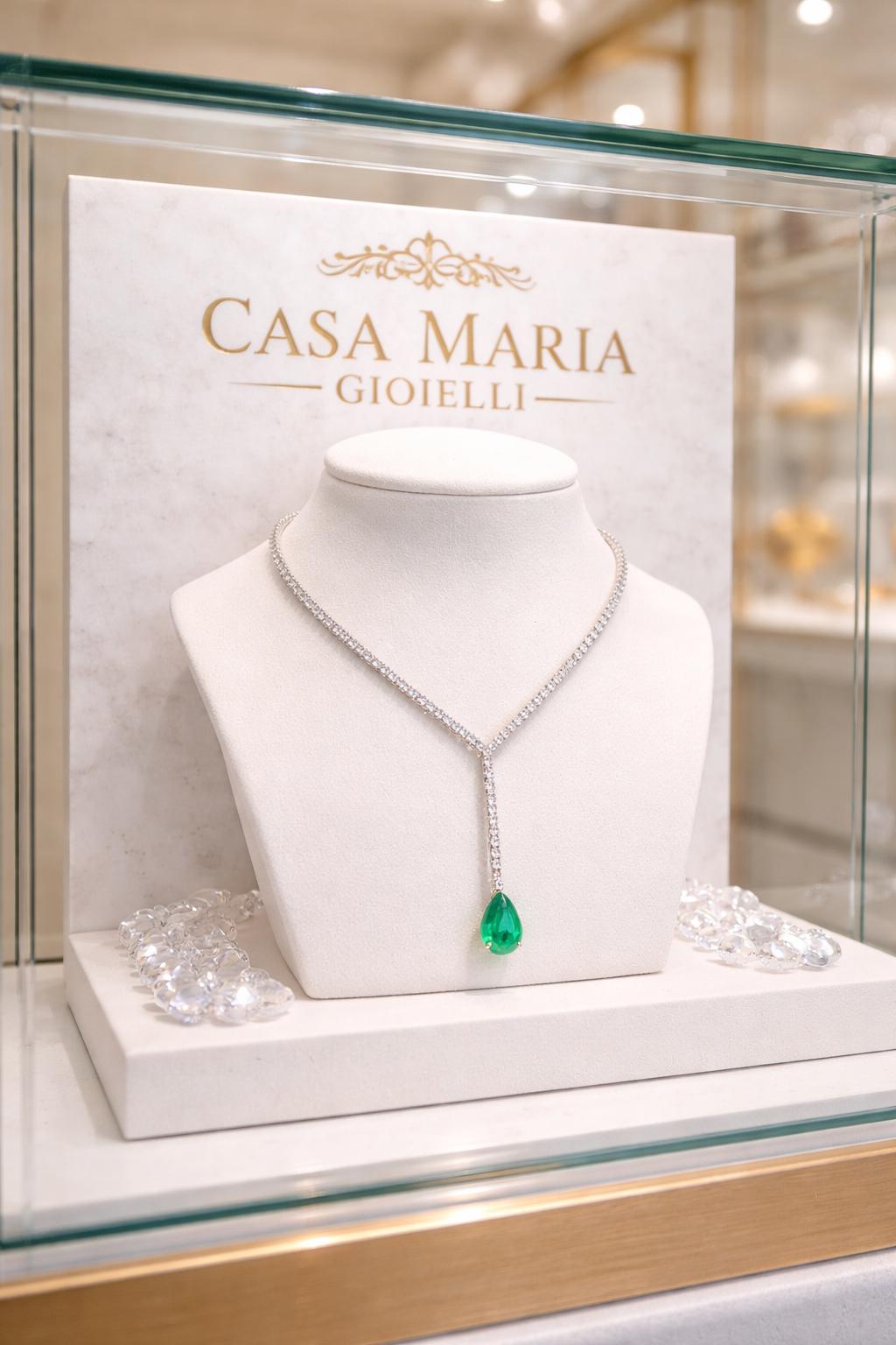 Emerald Drop Necklace | Lab Diamond 925 Sterling Silver Pendant