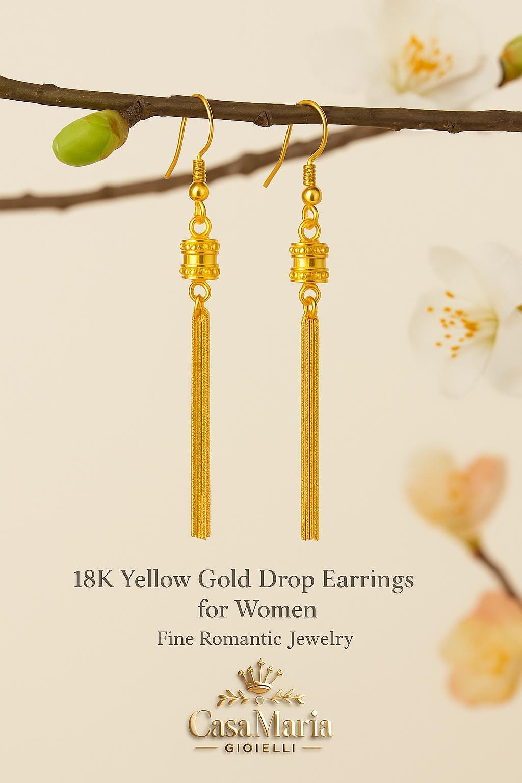 Aurora Tassel Drops – 18K Yellow Gold Dangle Earrings - Casa Maria Gioielli