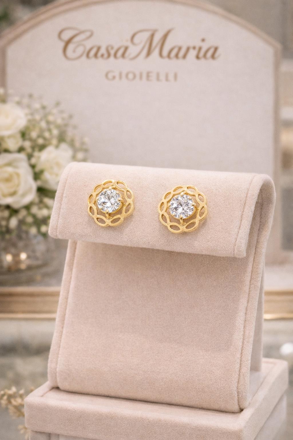 Cuori Brillanti Studs | 14k Yellow Gold | Lab-Grown Diamonds | Casa Maria Gioielli