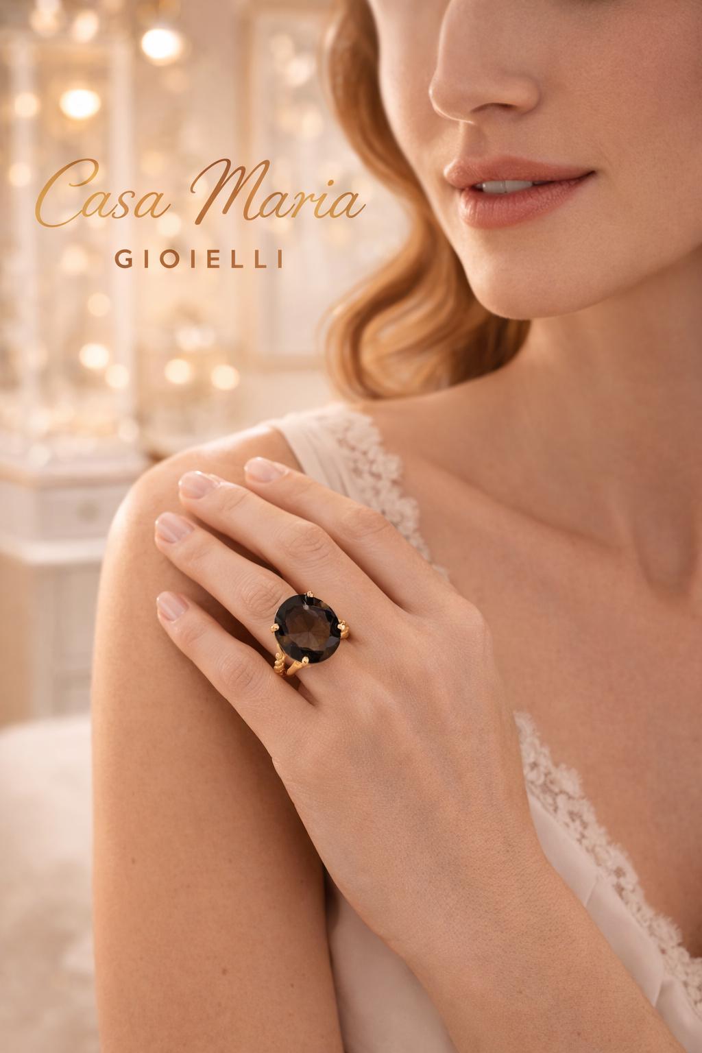 Anello “Fumo d’Oro” Ring | 14K Yellow Gold | Semi-Precious Gemstone | Casa Maria Gioielli