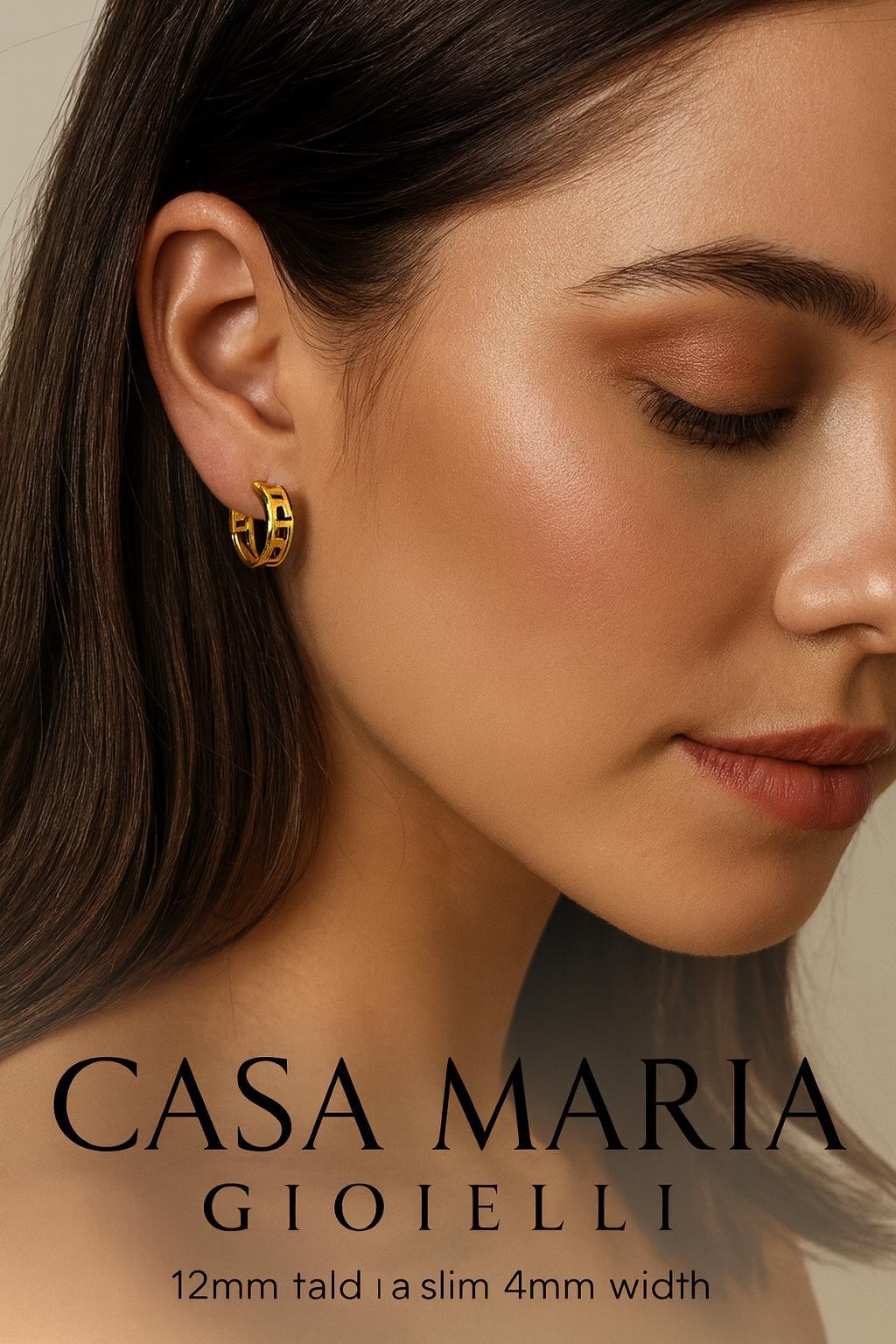 Orecchini Athenée Mini Hoops - 14K Solid Yellow Gold Athenee Pattern - Casa Maria Gioielli