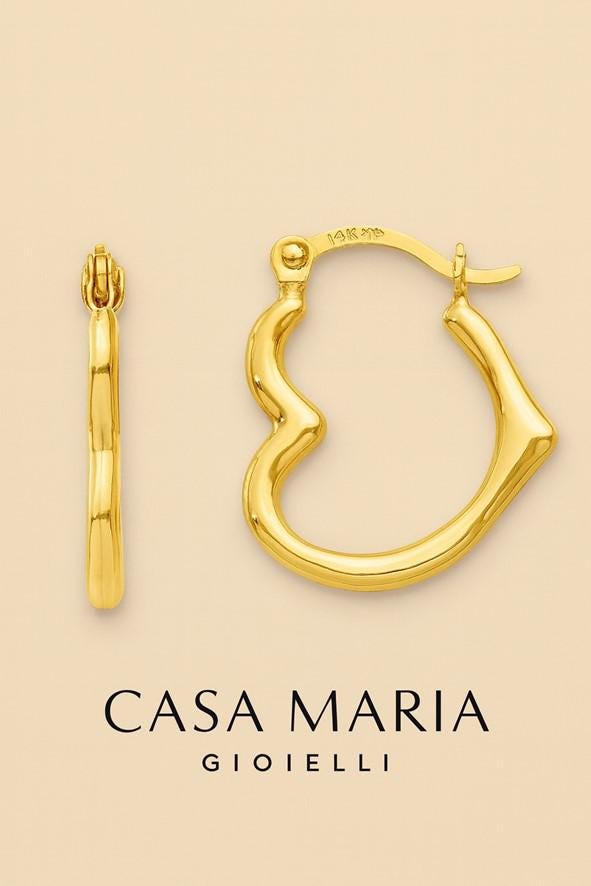 Orecchini Cuore Cavo Earrings | 10K Solid Gold |Casa Maria Gioielli