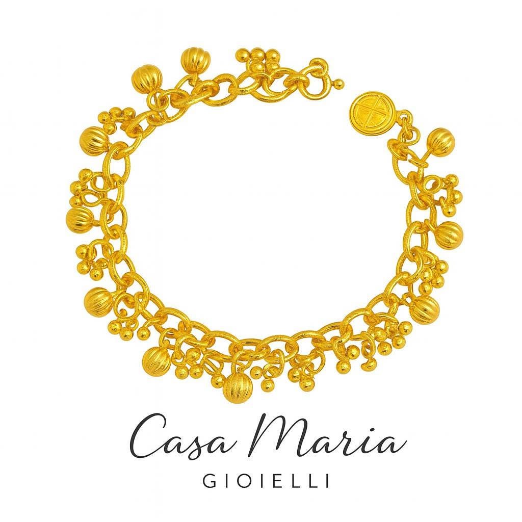 Bracciale Campanella Charm Bracelet - 24k Hollow Yellow Gold  -Casa Maria Gioielli