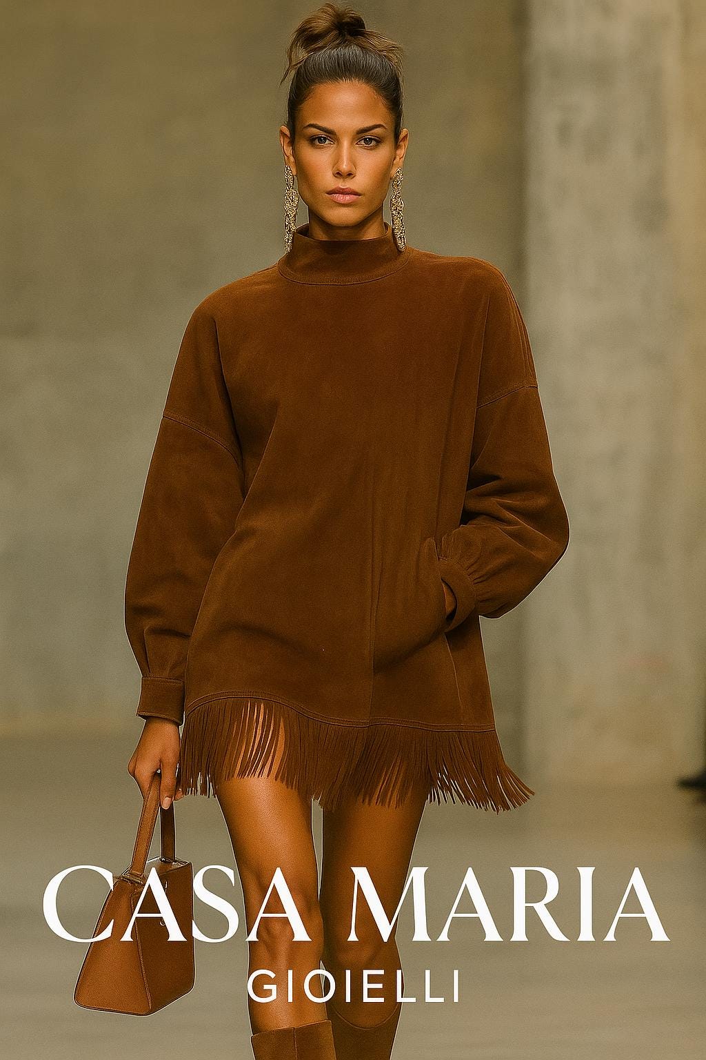 Vestito Frange Suede Dress - Bohemian Elegance Crafted from Luxurious Suede - Casa Maria Gioielli