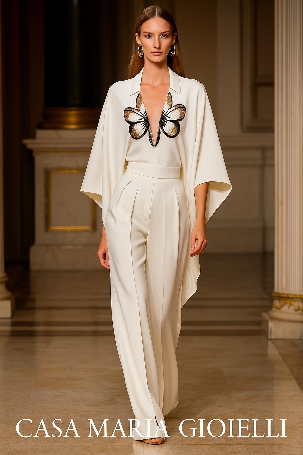 Farfalla Bianca Eleganza Pants Ensemble Delicate Art of Tatting By Casa Maria Gioielli