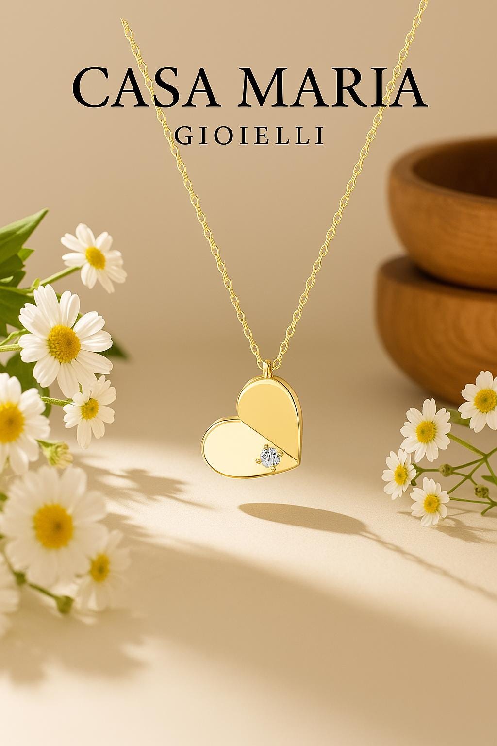 14K Gold Origami Heart Pendant Necklace: Lab-Grown Diamond